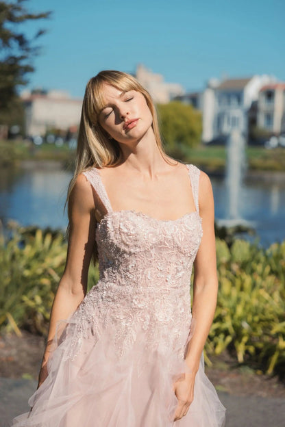 Pink Bustier Tulle Ballgown With Ruffle Skirt