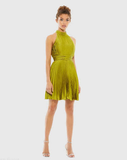 Pleated Halter Neck Mini Dress