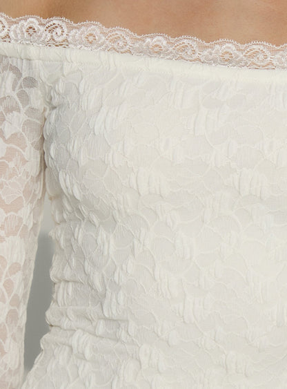 Avenues Long Sleeve Lace Mini Dress White