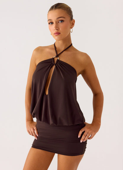 Jisoo Halter Mini Dress - Cool Chocolate