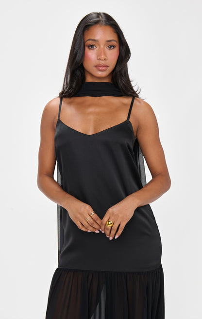 Dalia Maxi Dress ~ Black Luxe Satin