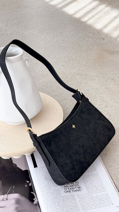 Lilu Shoulder Bag - Black Suede
