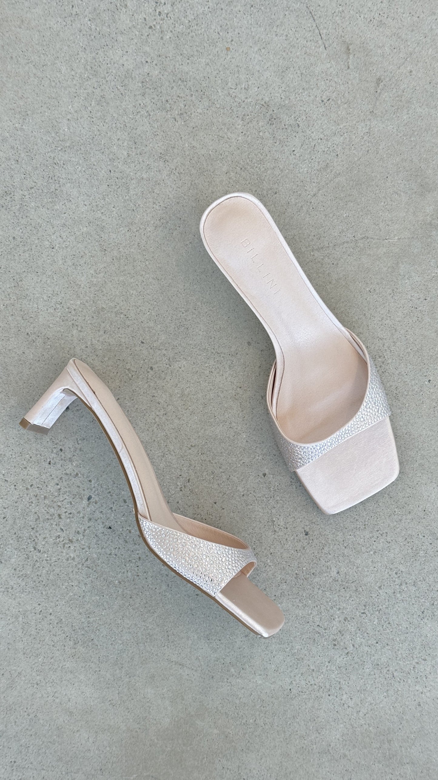 Yiri Heels - Champagne Satin Diamante